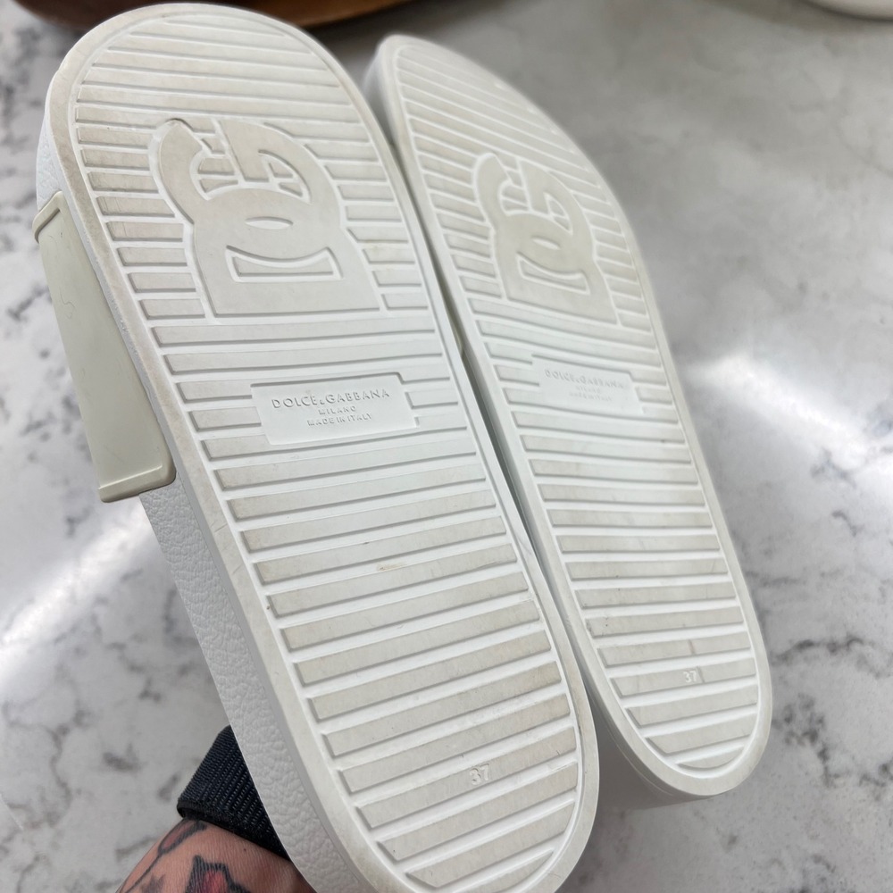 Dolce & Gabbana White Rubber Logo Slide Sandals Made in Italy Size 37 EU - Picture 6 of 12